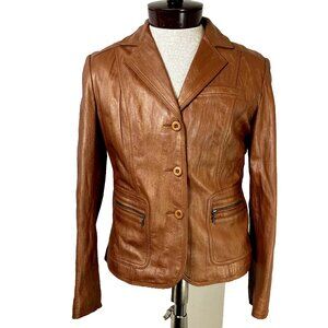 Nicola Berti Women's Italian‎ Leather Jacket Brown, Size L (Fits M)